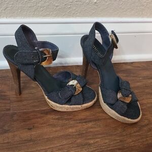 Minelli Denim Heels with Tortoise Buckle Detail